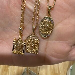 3 Goldfilled Guadalupe Pendants Necklaces with Detailed Engravings